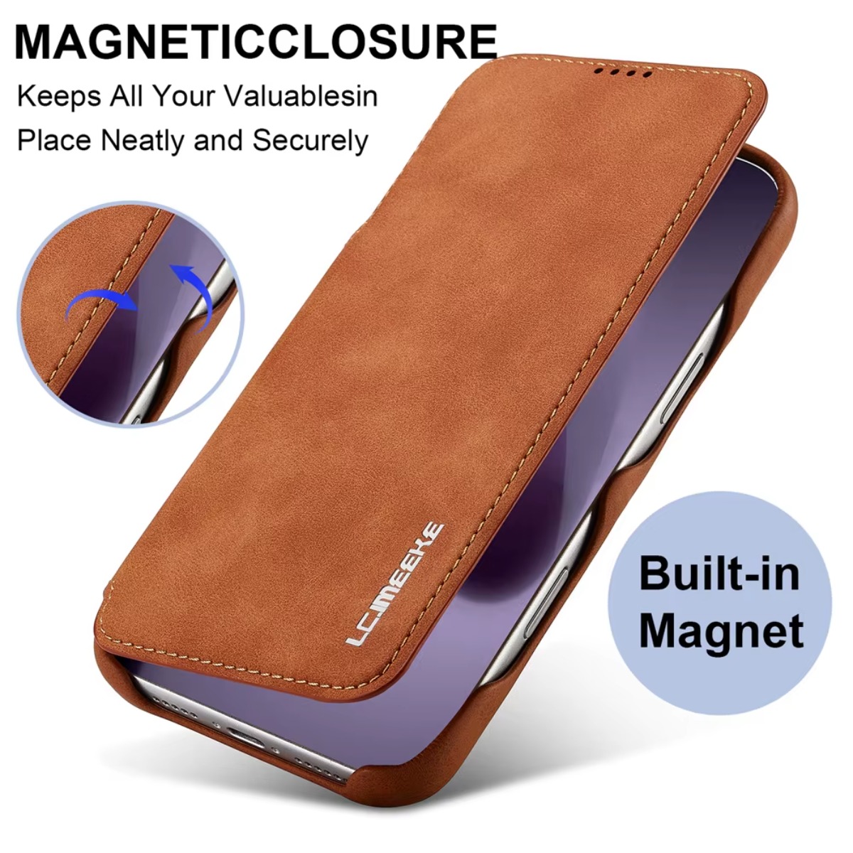 Leather Wallet Card Holder Phone Cover - Funda de cuero con tapa magnética
