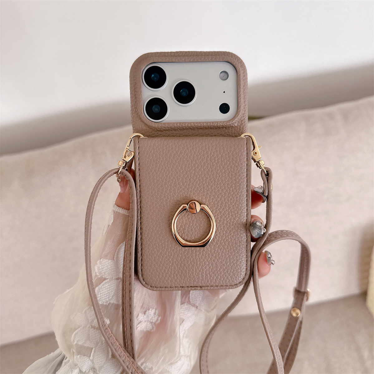 Cordón cruzado con anillo tarj - Leather Wallet Card Holder Phone Cover reseña y precio
